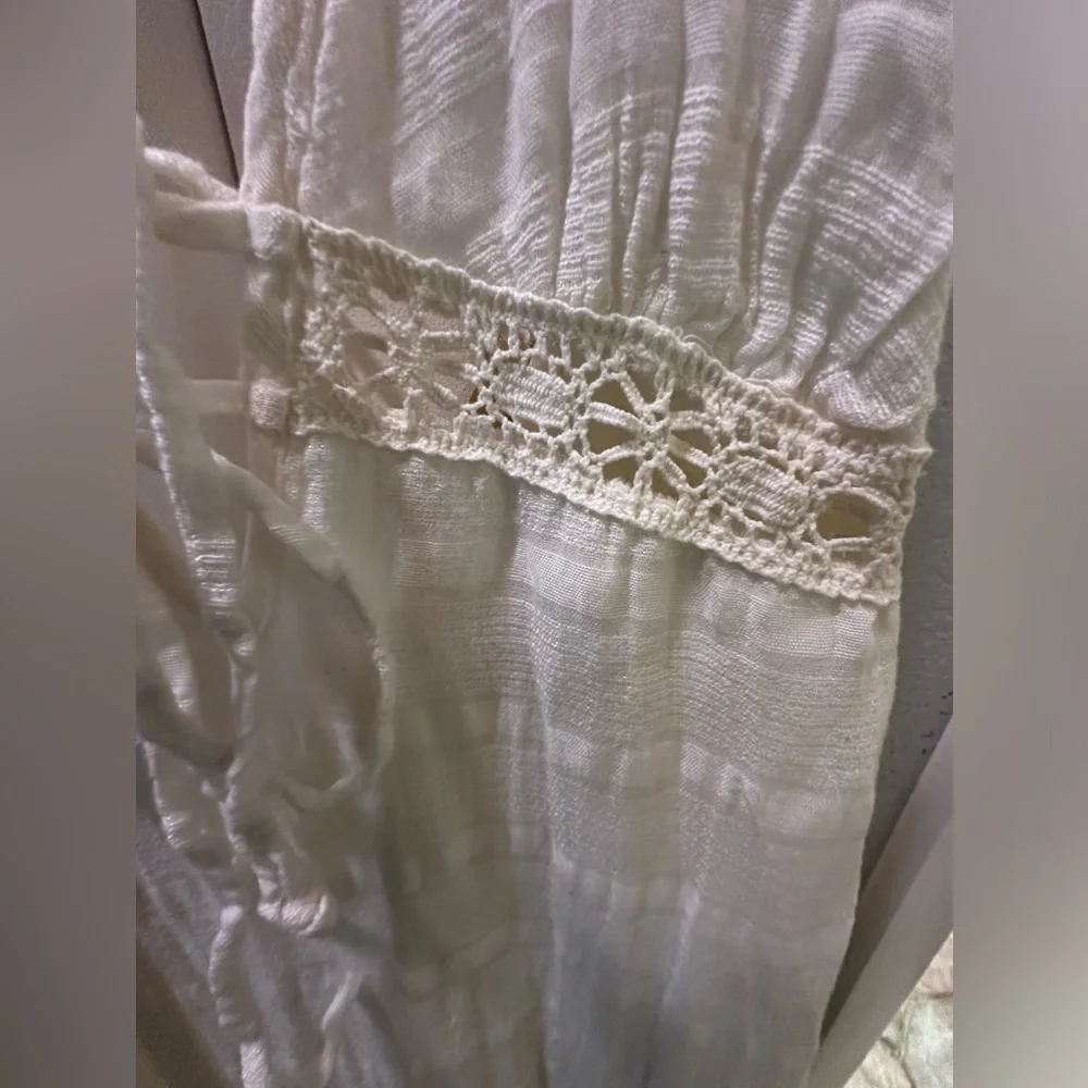Ella Moss Long White Linen Maxi Halter Summer Dress Lace Detail Size 4 - Picture 7 of 11